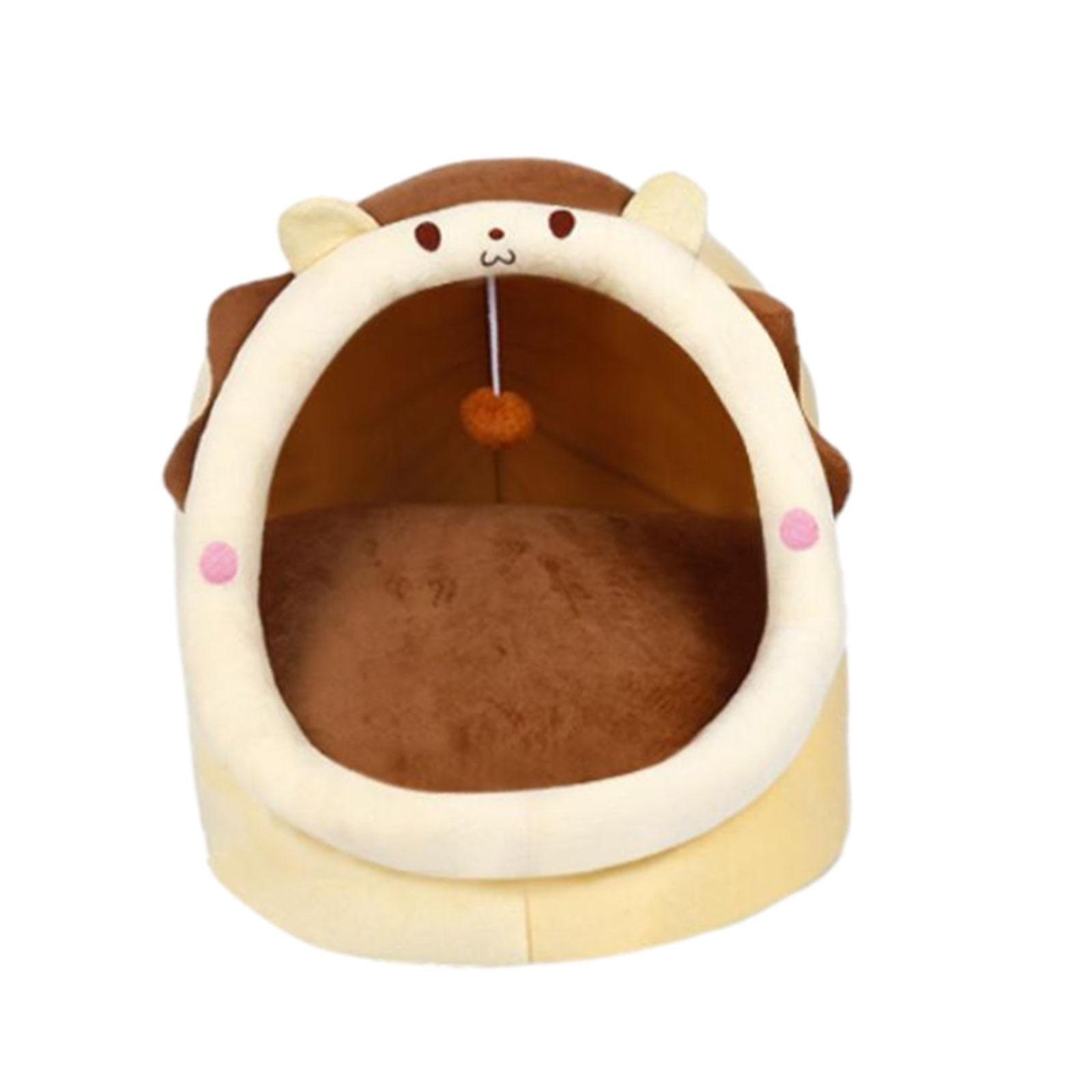 Semi Enclosed Cat Nest Universal with Playing Ball Cat Sleeping Bed for Cats Yellow S