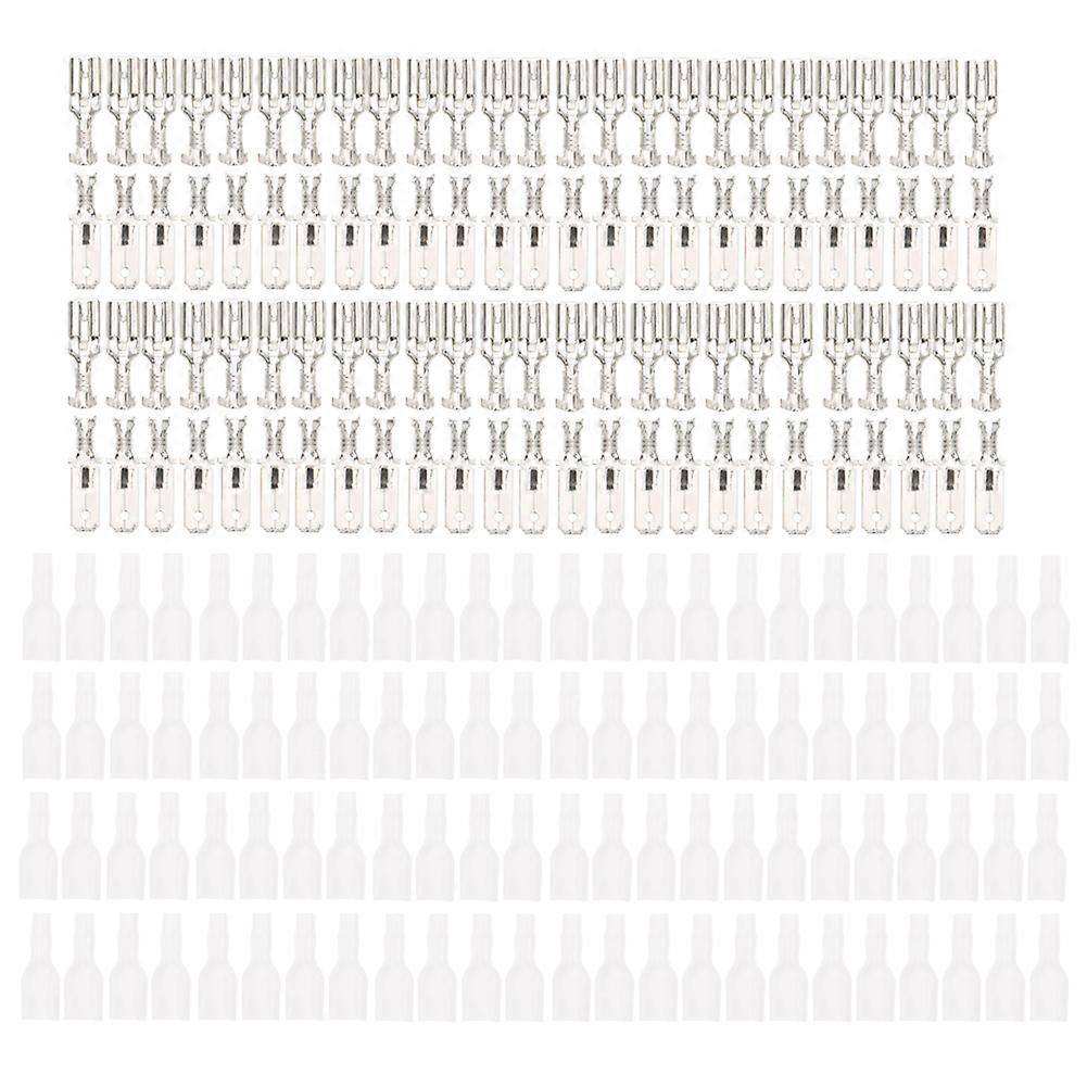 Spade Wire Terminals - 200pcs Tin Plated Brass 6.3mm Spade Wire Terminals Crimp Connectors Insulating Sleeve Kit