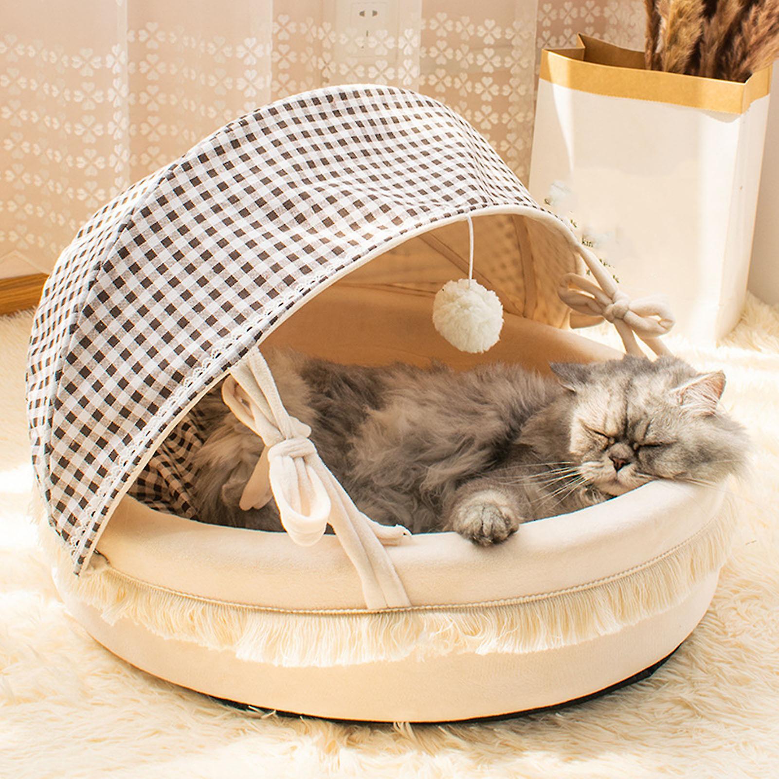 Cat Cave Bed L, Lambswool, Foldable Washable Warm Tent for Pets