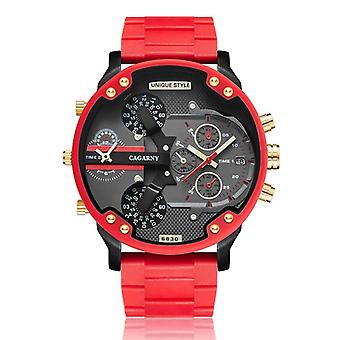 CAGARNY 6830 Rubberized Steel Band Watch For Men CAGARNY 6830  Steel Band Watch (Red)