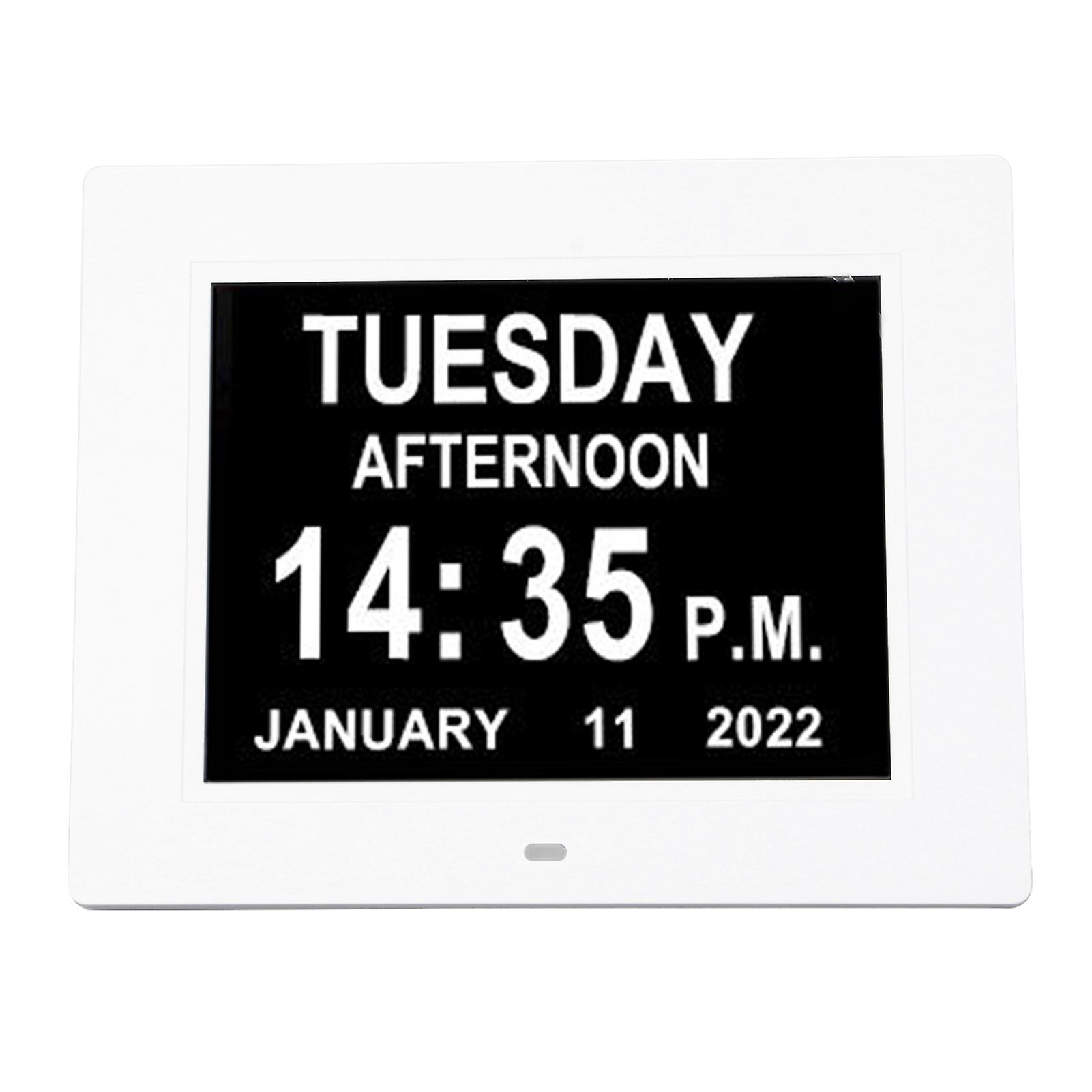 8" Digital Day Clock with Large LCD, 8 Alarms, Auto Dimmer, Perfect for Seniors