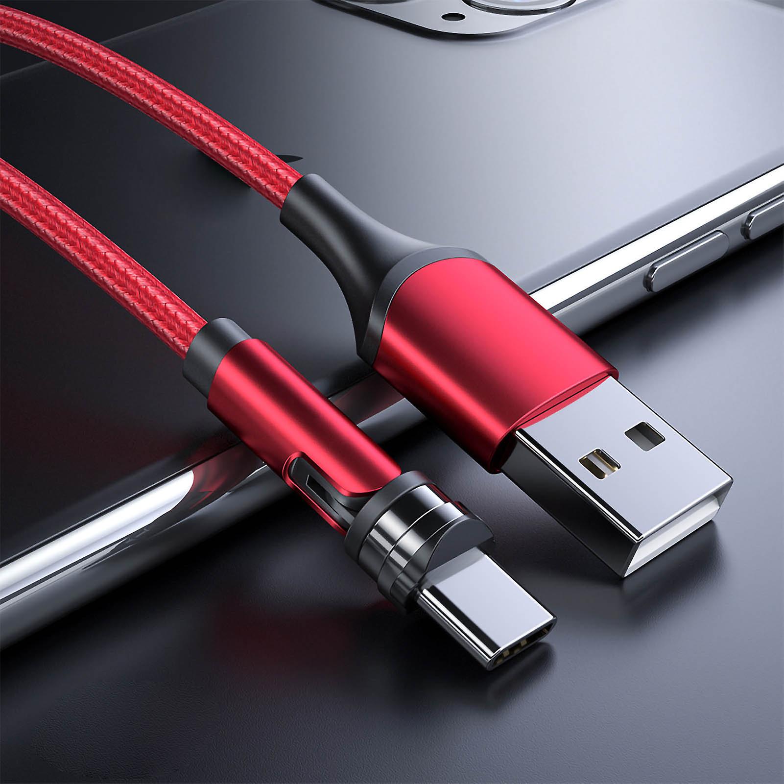Red Nylon 3-in-1 Type C Magnetic Charging Cable, 540° Rotating for Android & iPhone