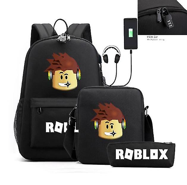 3 db/készlet Roblox USB lopásgátló zár diák laptop hátizsák ifjúsági diák hátizsák alkalmi hátizsák utazótáska [XH]