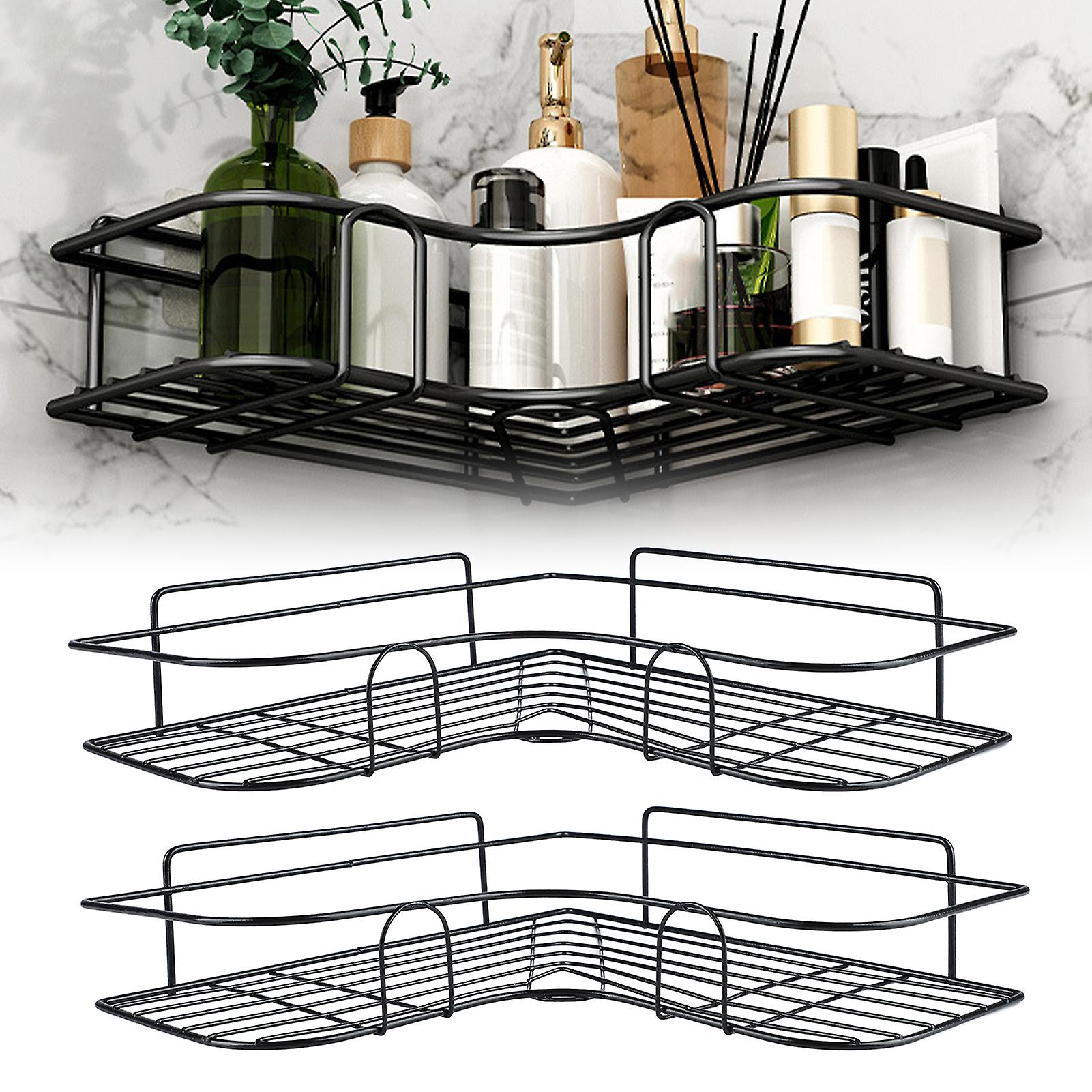 Corner Shelf Iron Holder Triangular Storage Rack Hole Free Installation for Bathroom Kitchen 