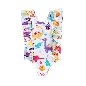 Veeki Newborn Baby Girl Ruffle Swimsuit Infant Toddler One Piece Floral Bikini Beach Bathing Swimwear Set, Colorful Dinosaur, 18-24 Months