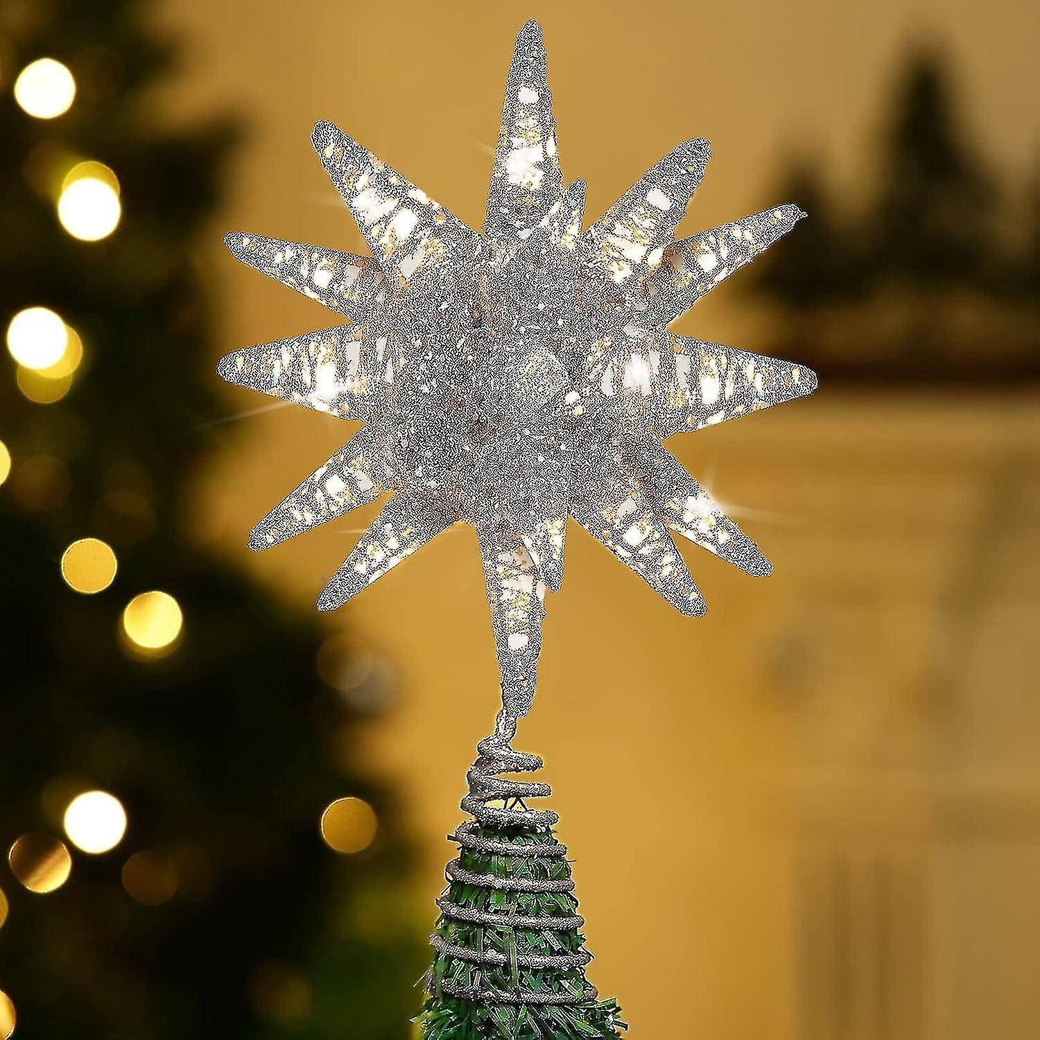 Christmas tree topper, glowing tree topper 3d geometric star glitter tree topper battery powered bri