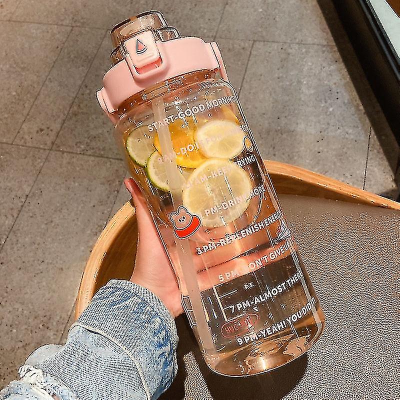 70oz Large Sports Bottle With Time Marker 2000ml Flip Top Lid Scale Water Bottle With