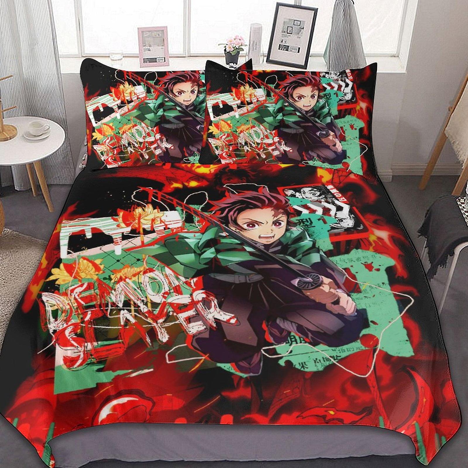 Demon Slayer: Kimetsu No Yaiba Poszwa na kołdrę Poszwa na pościel z mikrofibry Drukowane w 3D lekkie 3-częściowe zestawy kołder, 1 poszewka na kołdrę i 2 poduszki