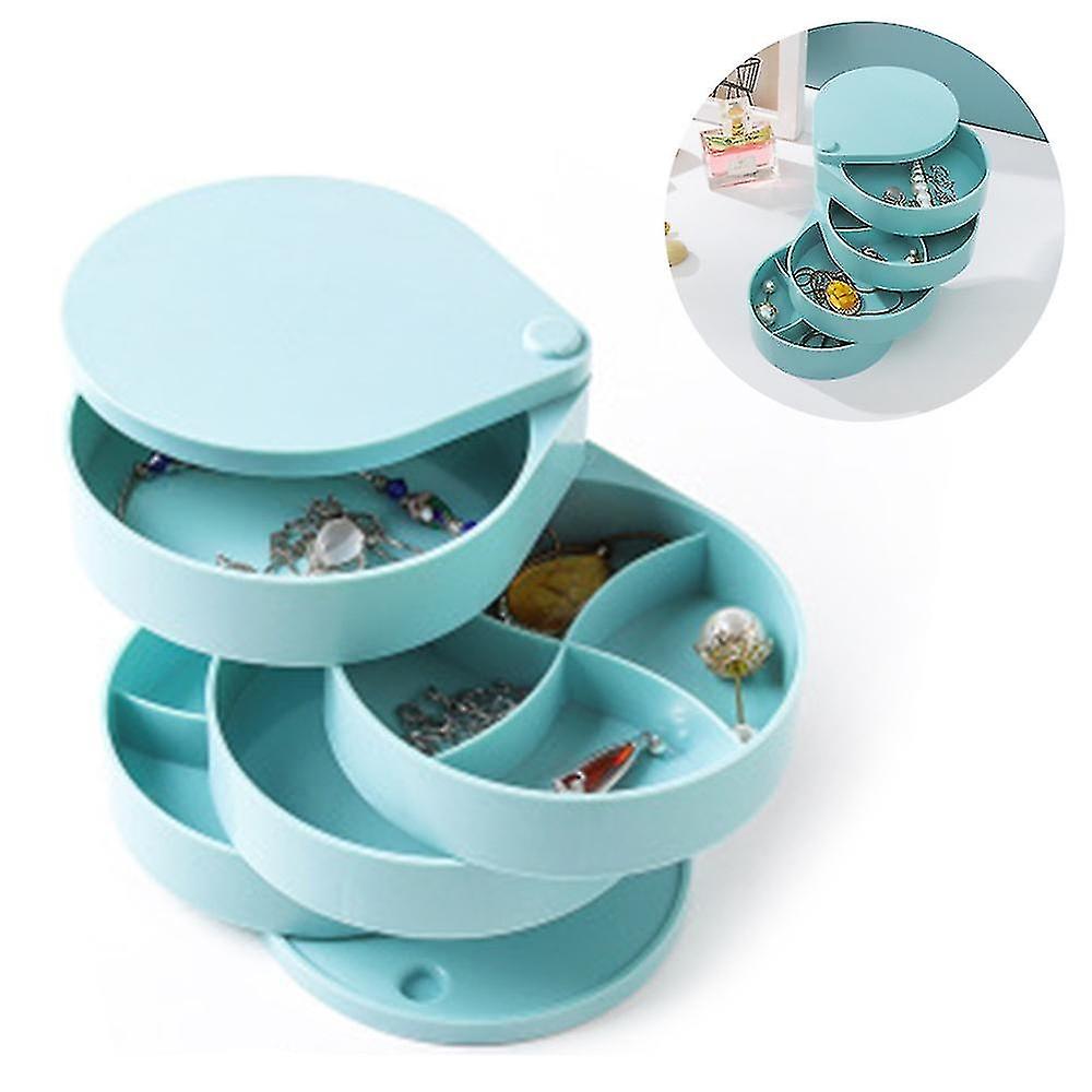 Jewelry Storage Box,4-layer Rotating Jewelry Tray Storage Case,blue