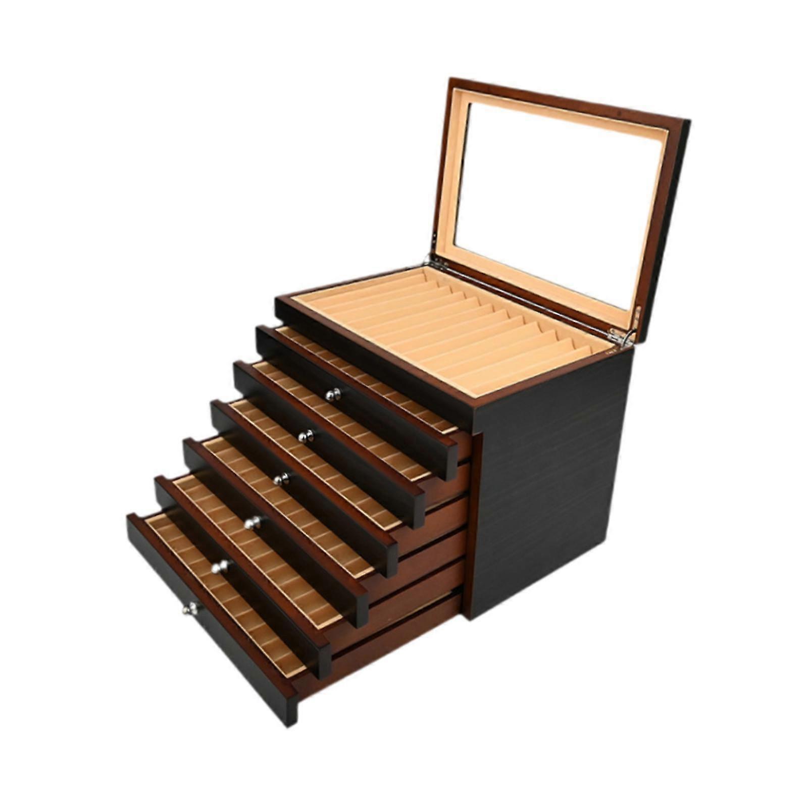 Trä Penna Display Box Collection Gåva Bärbar 78 platser för fest Hemmakontor svart