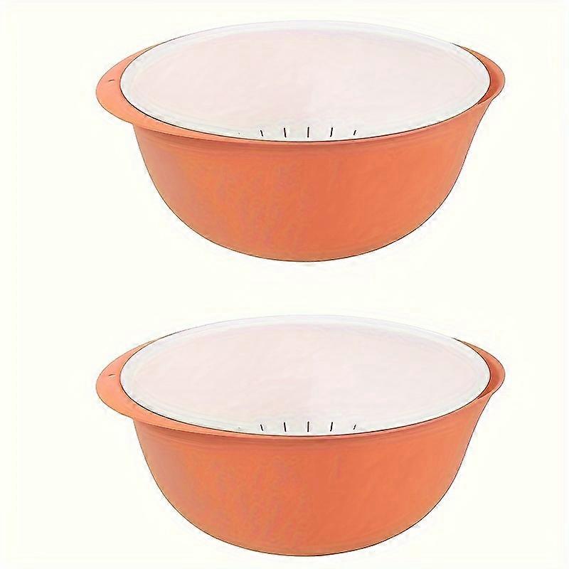 Plastic Colander Set with Bowl - 2pcs, Multi-Function Strainer Basket for Washing Vegetables, Fruits, Rice, and Small Grains - 4 Quart Capacity - Oliv