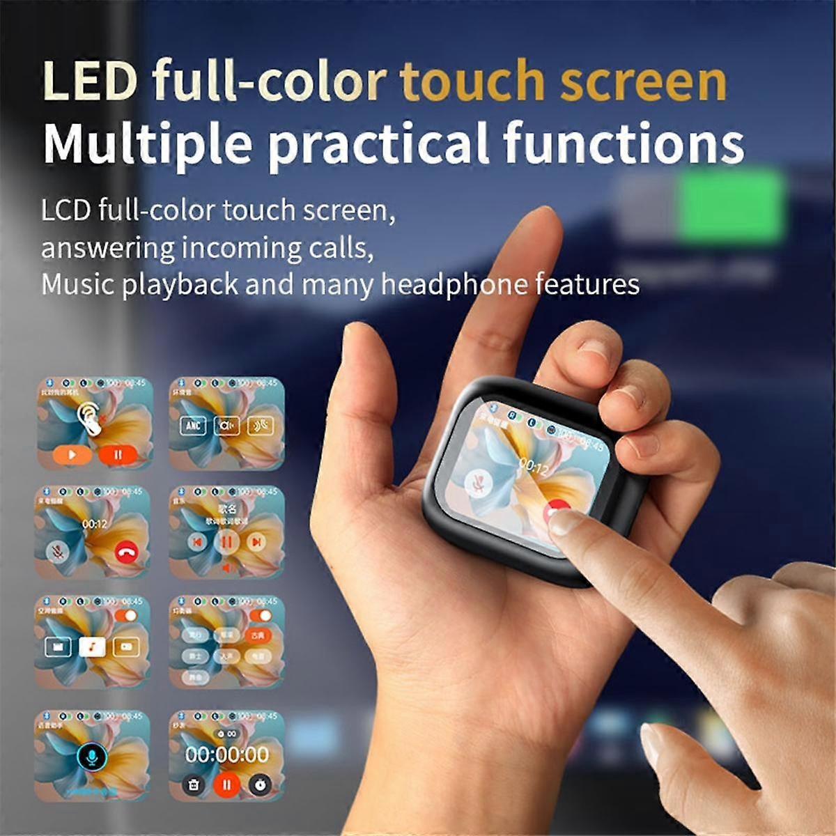 Bluetooth V5.4 Earphone Noise Cancellation Color Screen Touch High Sound Quality Binaural ANC+ENC Bluetooth Earphone,B