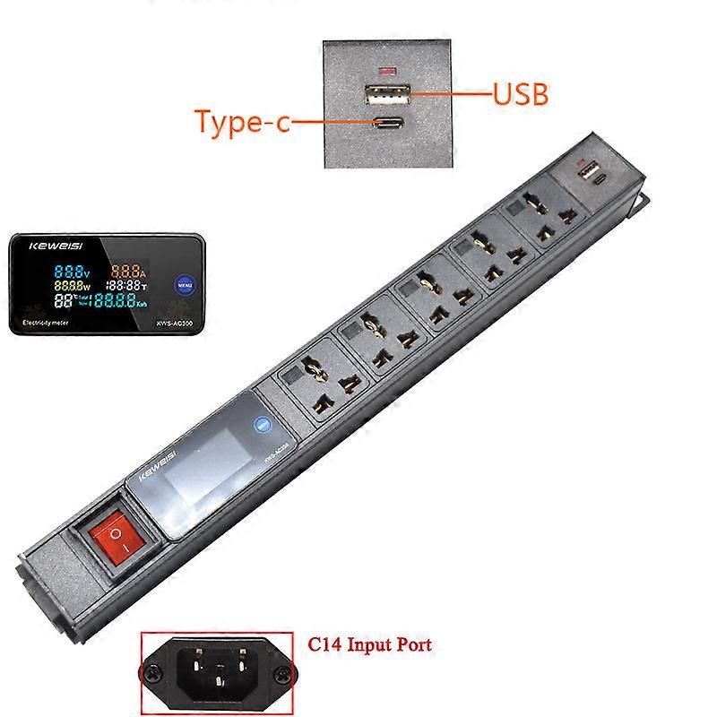 C14 Metal Power Strip, Input Port Socket, Ammeter, Voltmeter, Test Meter, Universal Socket, Usb, Type-c Port, Hanging Upside Down