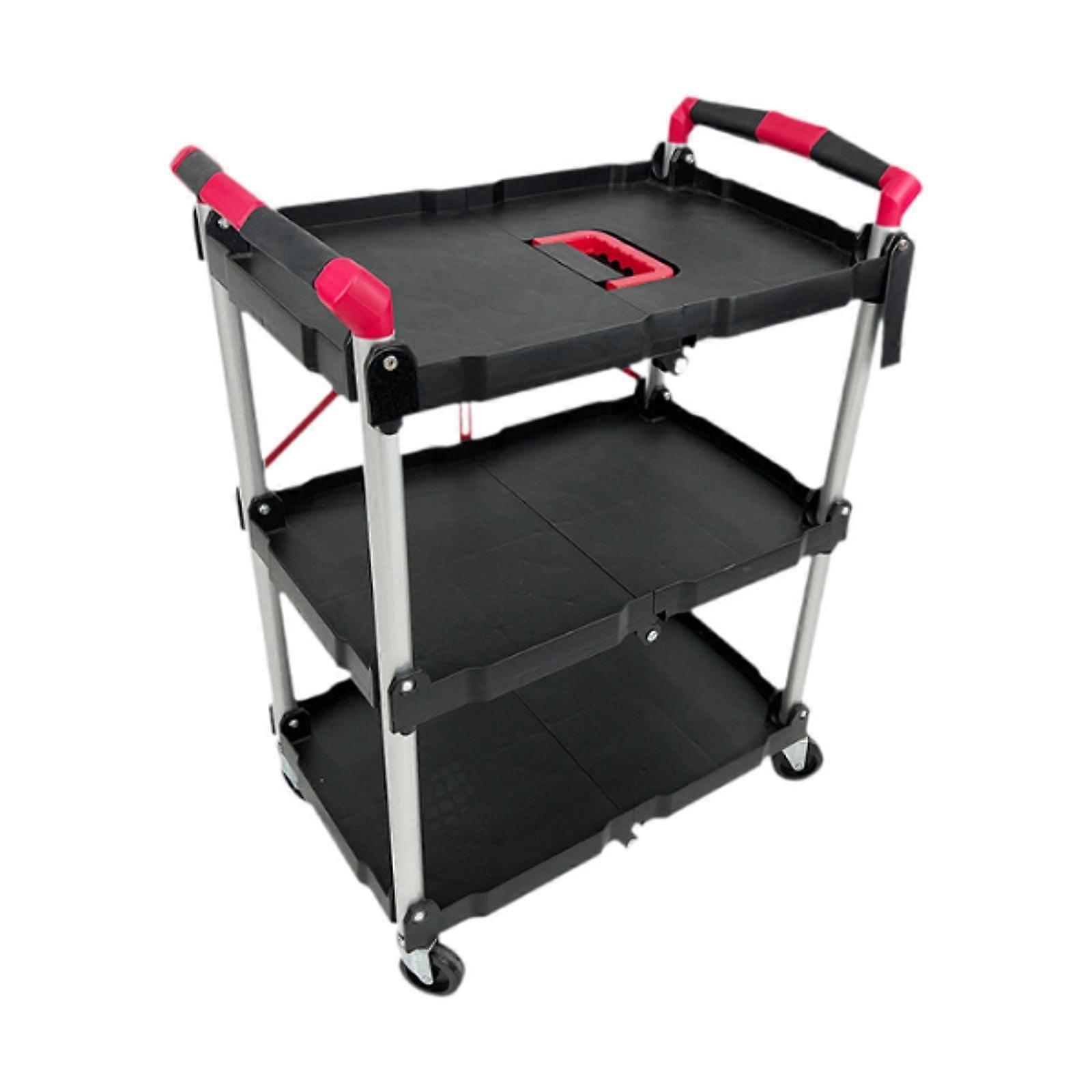 Folding Service Cart 3 Tier Garage Tool Cart for Offices Restaurants Garages