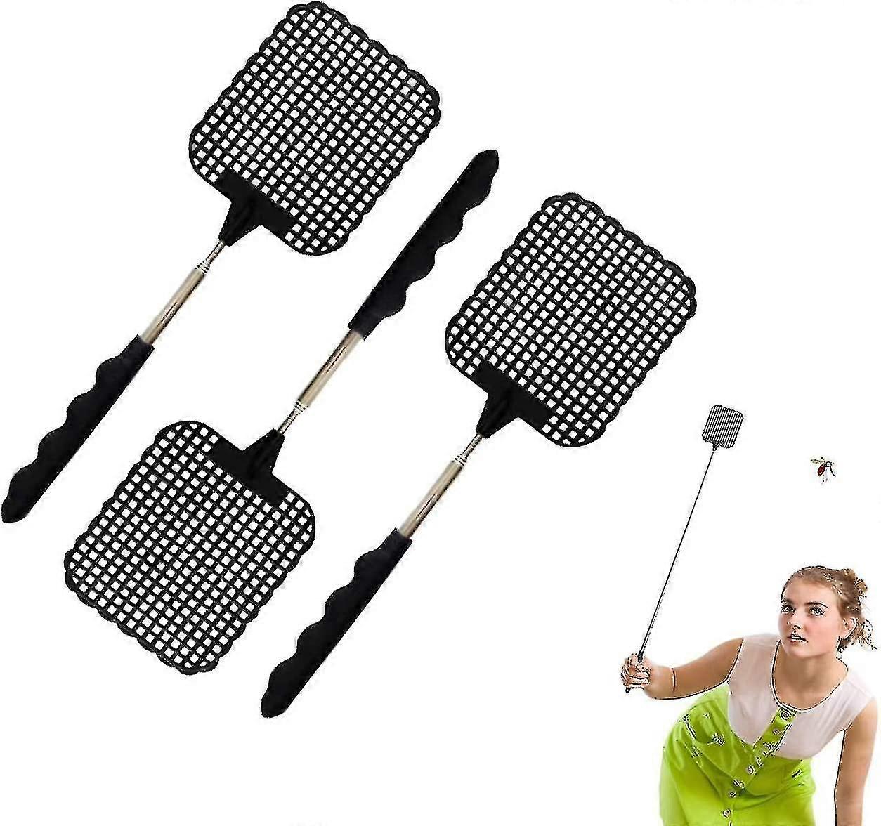 3 Pieces Fly Swatter, Strong Fly Swatter, Large Extendable Fly Swatter With Durable Extendable Handle Shibaod
