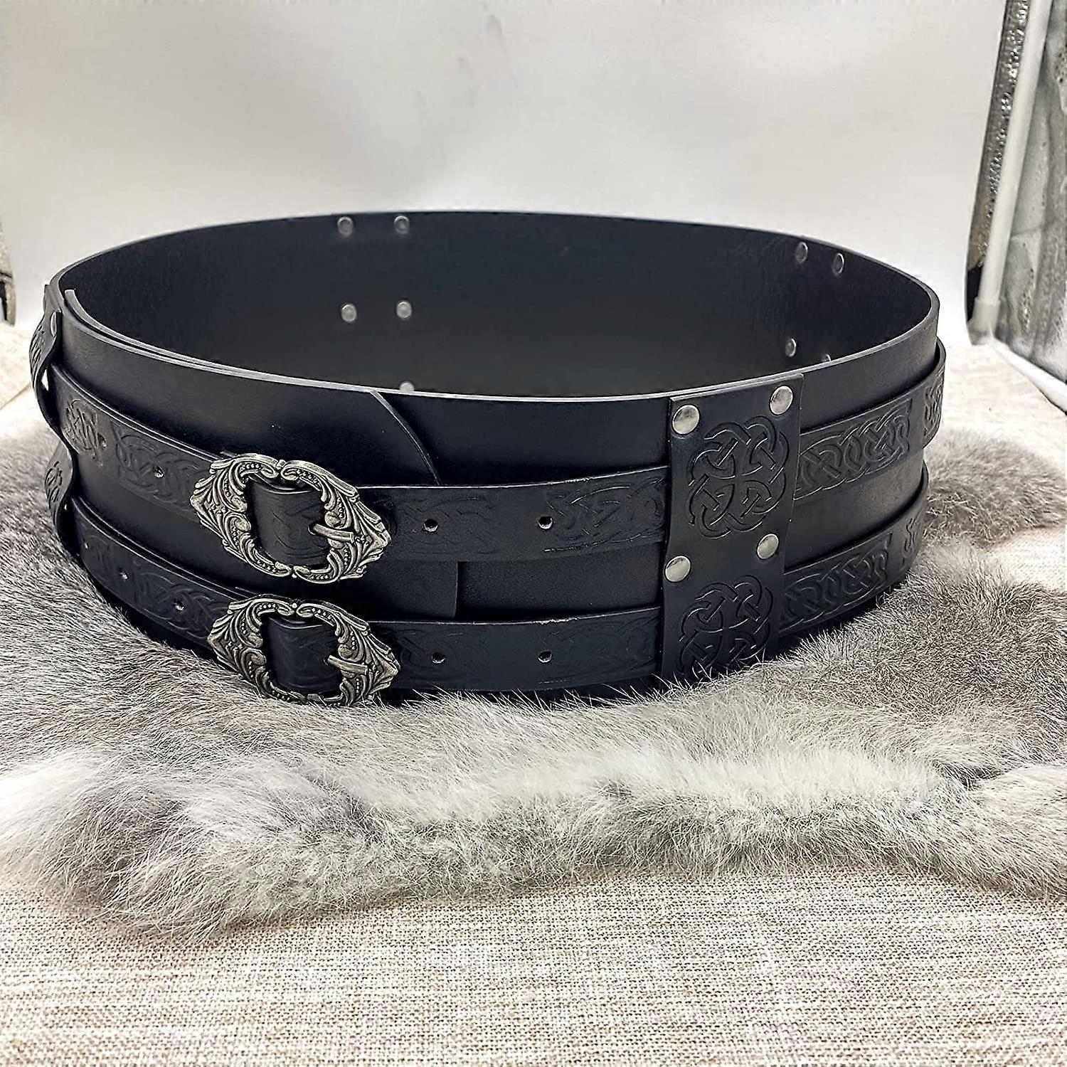 Faux Leather Medieval Viking Knight Corset Belt for LARP Costume Renaissance Viking Embossed Wide Belt Medieval Faux Leather  main image 2
