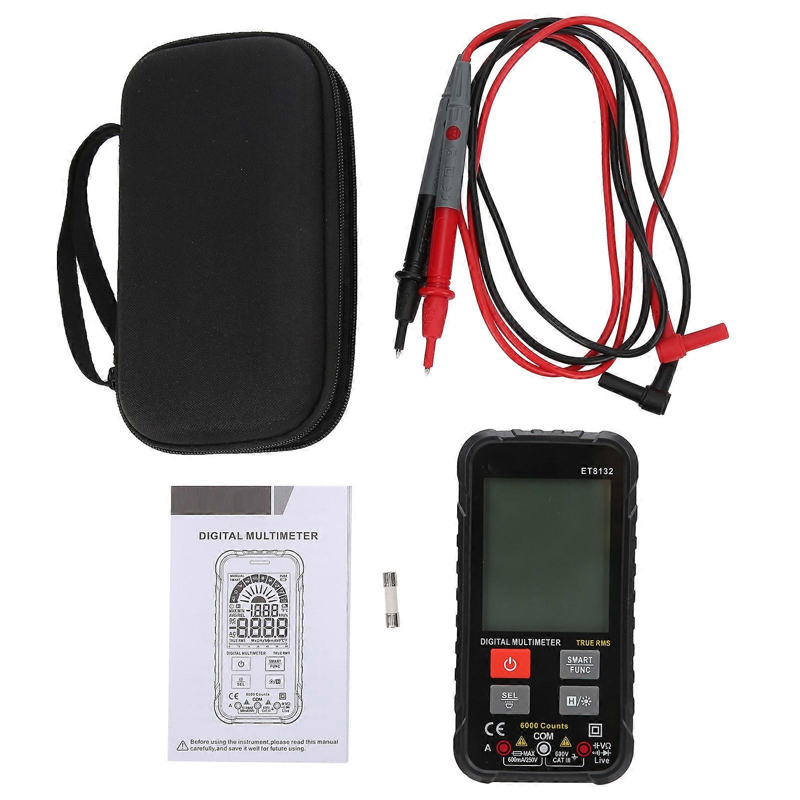 ET8132 Knopf-Design True RMS Multimeter Intelligenter Stromspannungsprüfer 600V 600mA