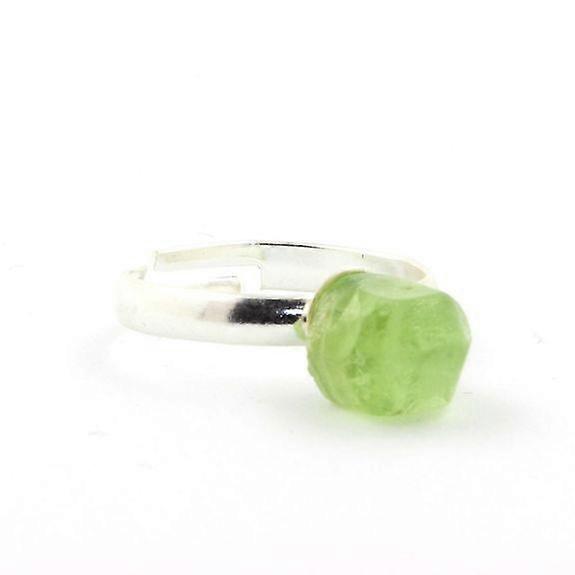 Raw Peridot ring silver plated 11.88 carats