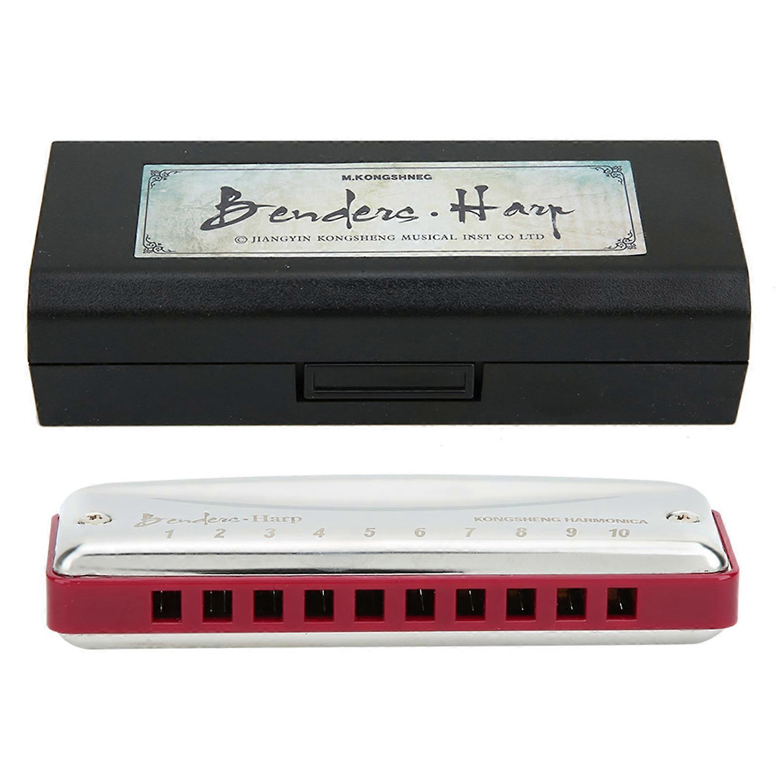 Stainless Steel Blues Harmonica 10 Holes Key of Eb for Beginners and The ProfessionalRed