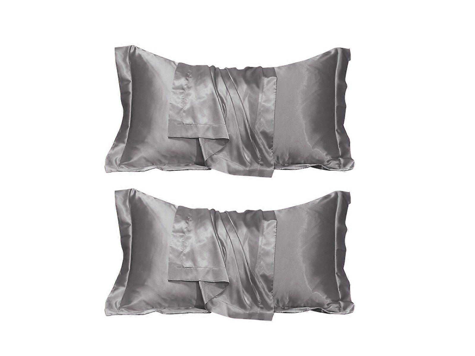 2Pcs 48x74cm Satin Pillowcase Solid Color Silk Soft Bedding Pillowcase - Silver