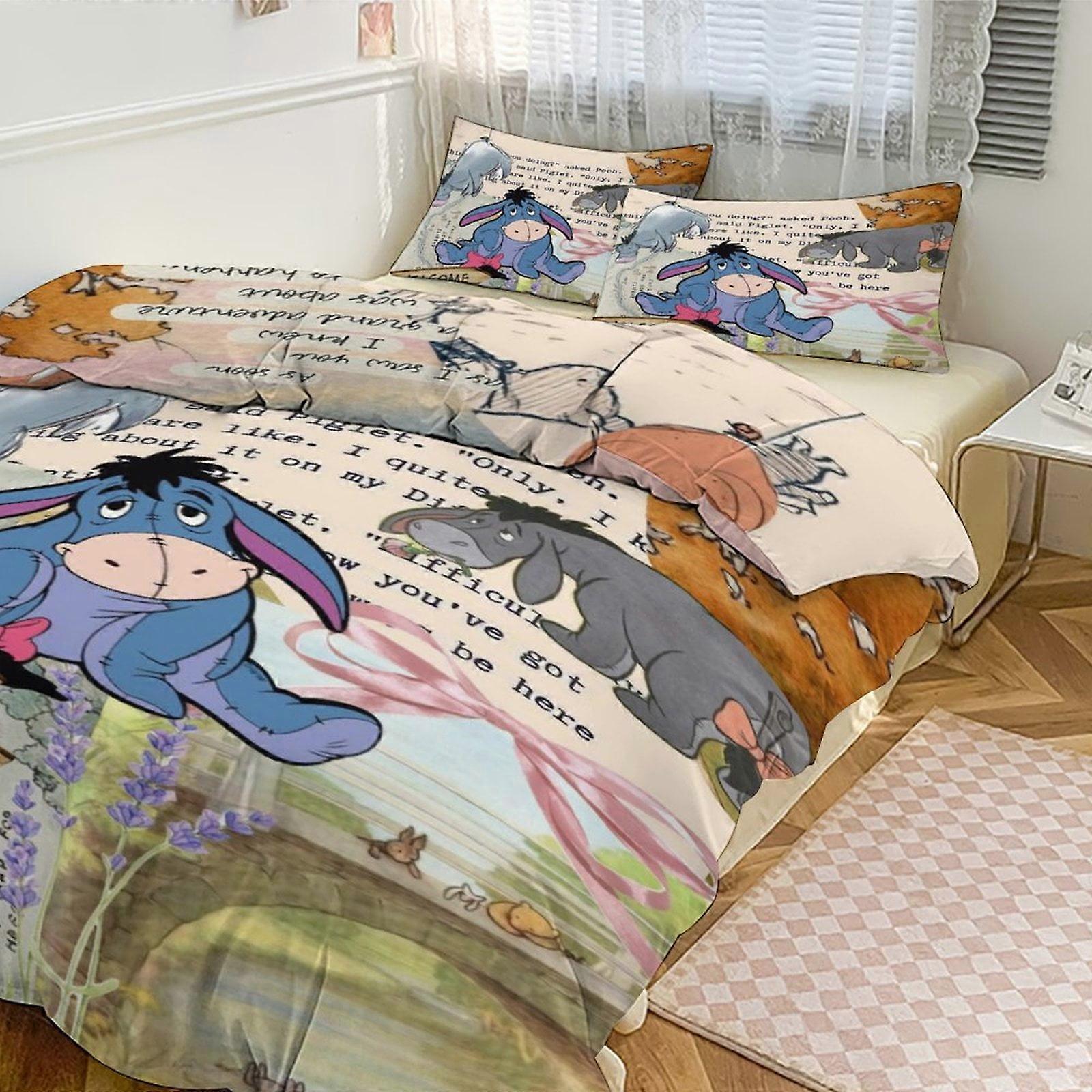 Lakan g967 Eeyore tryck sängkläder set mönster påslakan vik set 3 stycken 1 påslakan och 2 örngott för kvinnor män tonåringar tq967 lakan