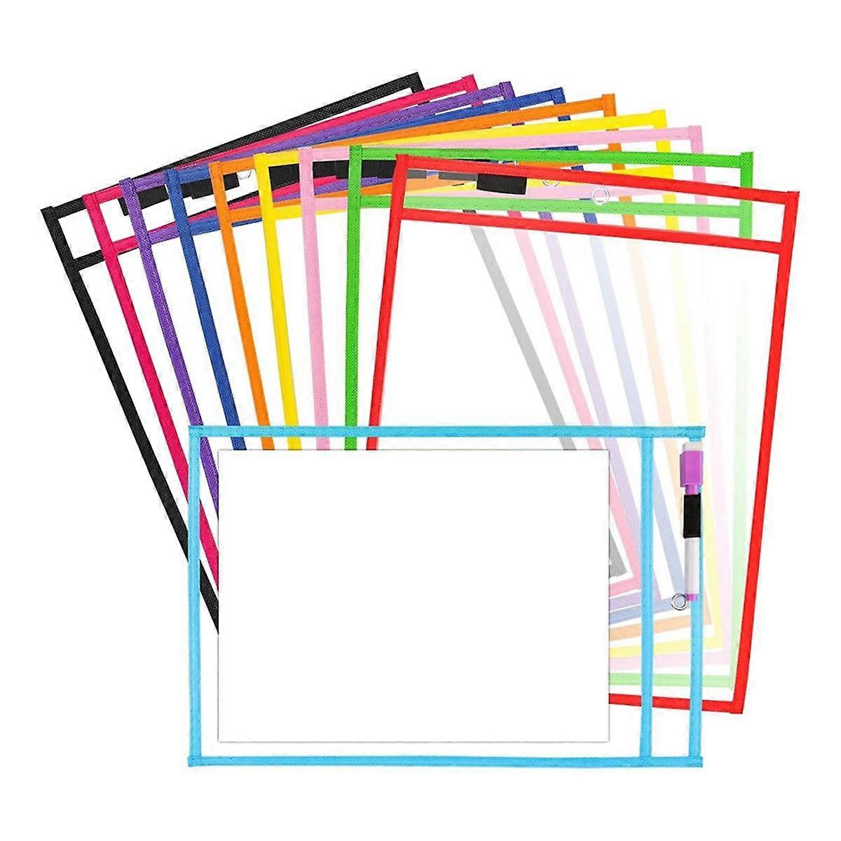 10PCS Dry Erase Pockets, Extra LargeReusable Dry Erase Pocket Covers, Ticket Holders, Teacher Suppl