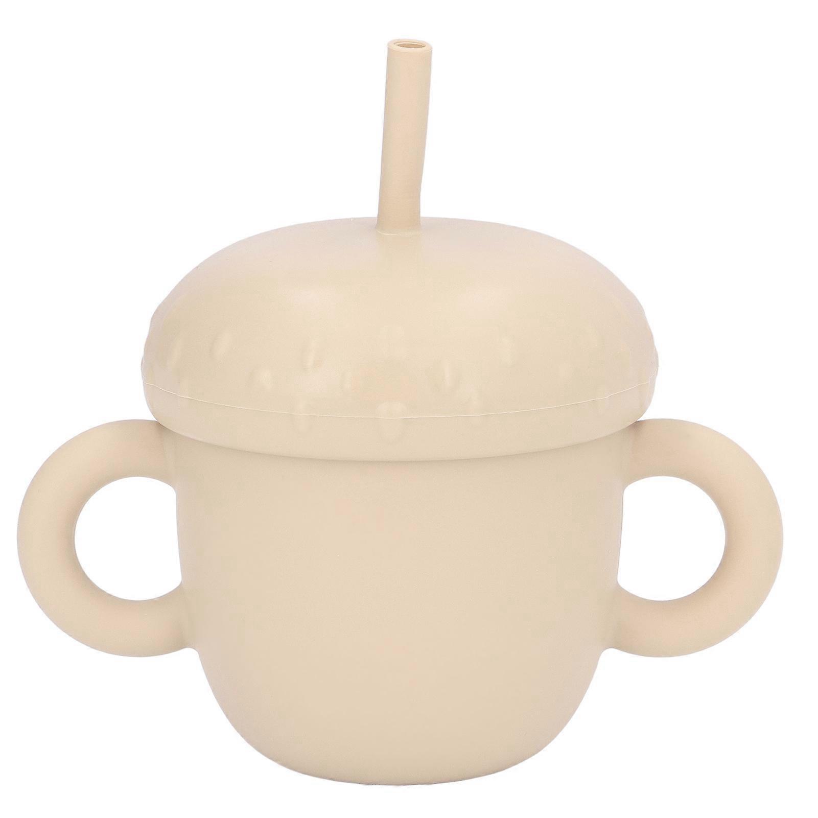 Silicone Training Cup Spill Proof Silicone Baby Trainer Mug with Double Handles and LidBeige