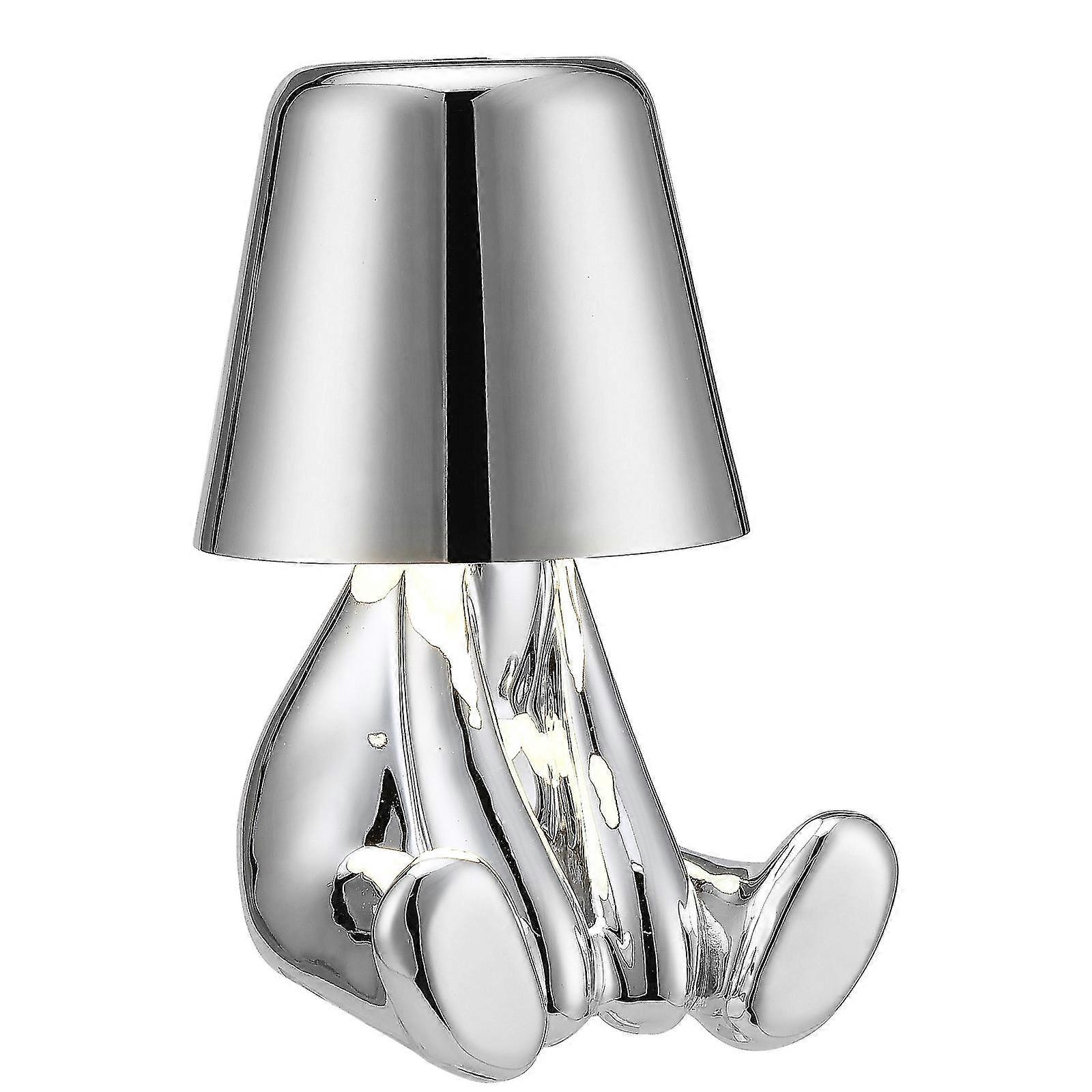 Creative Little Silver Men Table Lamp Retro Bulb Design Unique Lounge Light Led Bulb
