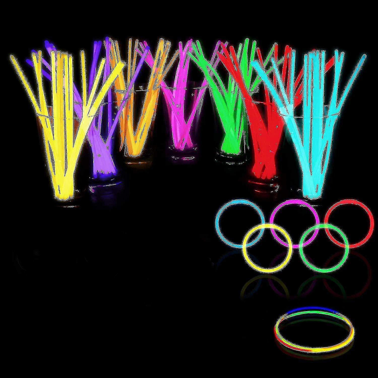 100 Glow Sticks Bulk Party Supplies - Glow In The Dark Fun Party Pack With 8" Glow