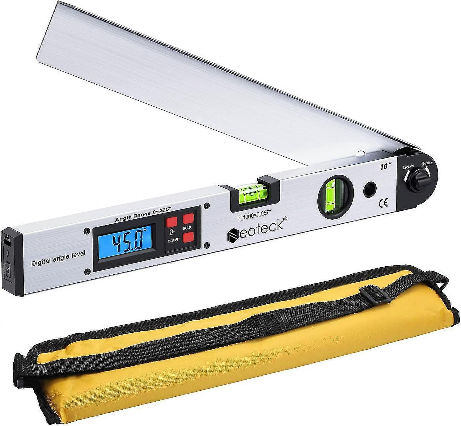 Neoteck 400mm/16inch 0~225 Digital Angle Finder Digital Horizontal Angle Ruler Lcd Backlight Level Protractor With Portable Case For Industrial Work R