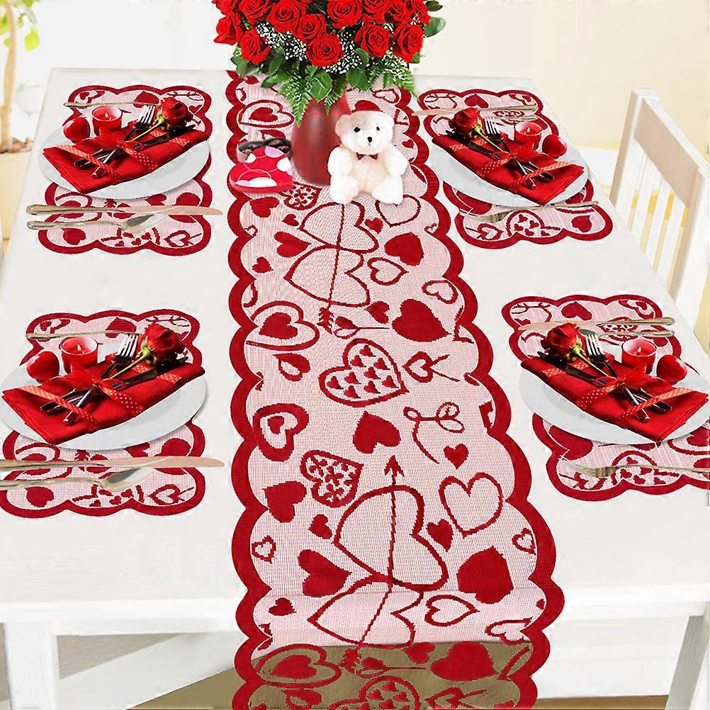 Dia dos Namorados Table Runner e Placemats Heart Pattern Table Runner e Placemats Set Lace Dinner Party Suprimentos