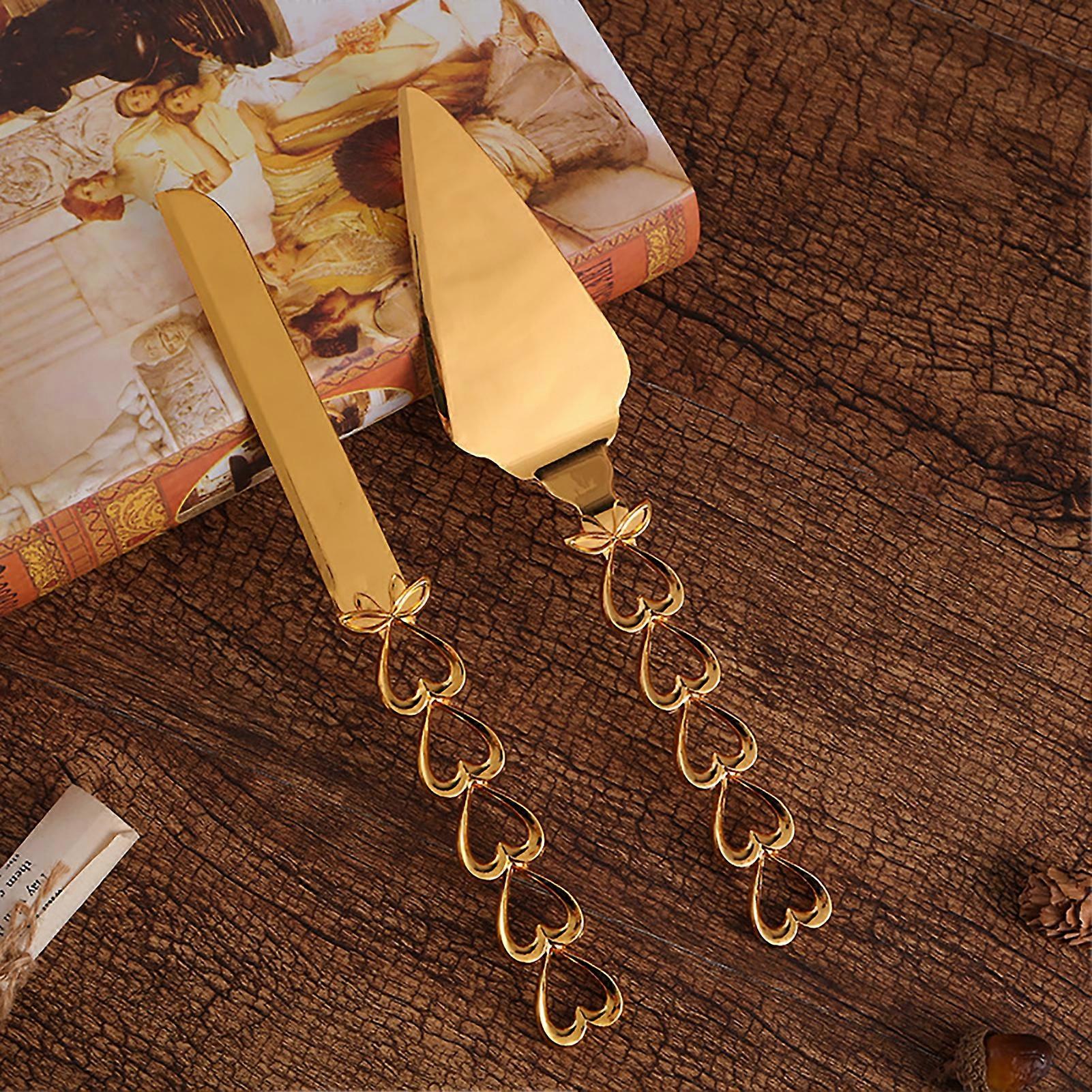 2Pcs/Set Cake Cutter Rust-proof Multi-purpose Heart Shape Handle Wedding Cake Knife Server Set for Party KAESI