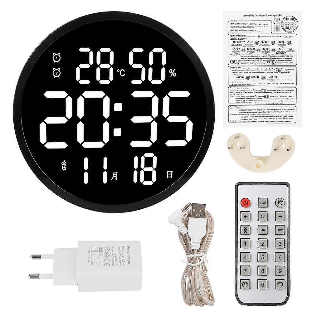 12 inch Smart Brightness Remote Control Led Wall Clock Alarm Modern with Calendar T emperature Humidity