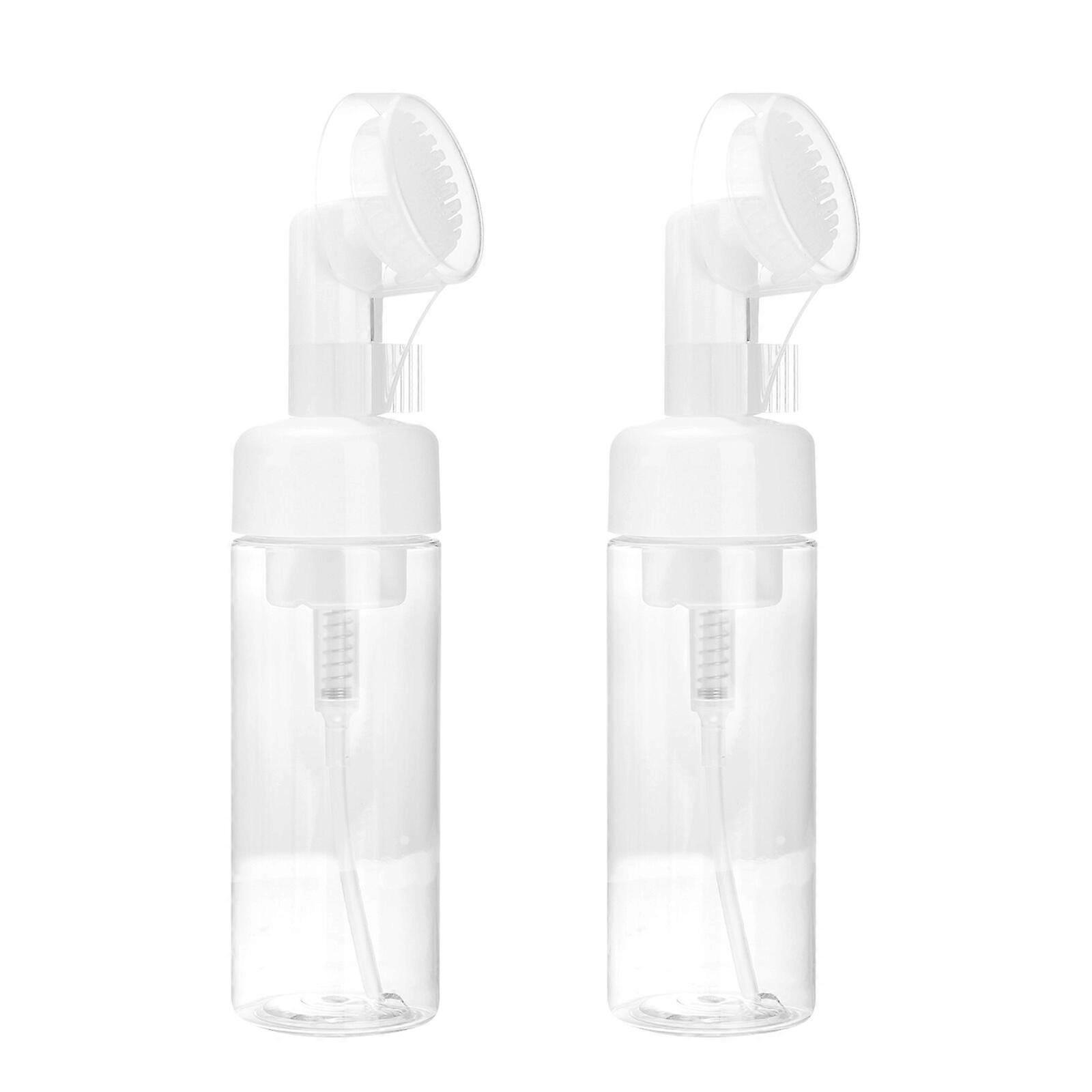 2 Pcs Transparent Plastic Foaming Bottles Portable Sub Bottles Brush Bottles