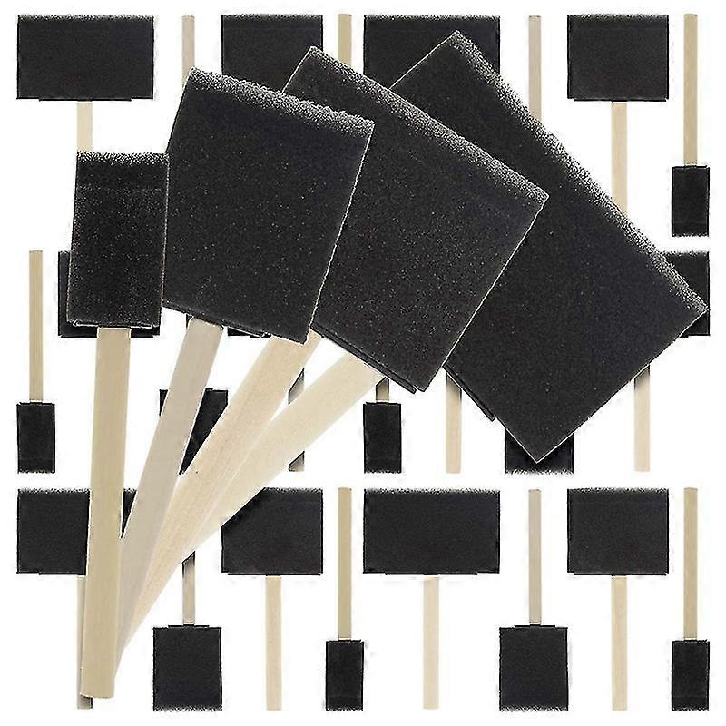 20 Pcs Foam Sponge Wooden Handle Paint Brush Set-, , Very Suitable for Acrylic
