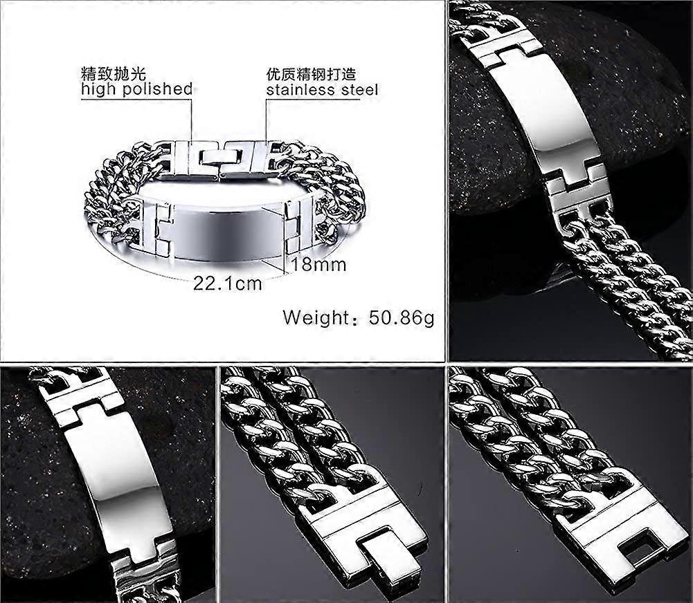 Personalized Free Engraving Custom Stainless Steel Double Link Chain Armband For Men,22.1cm