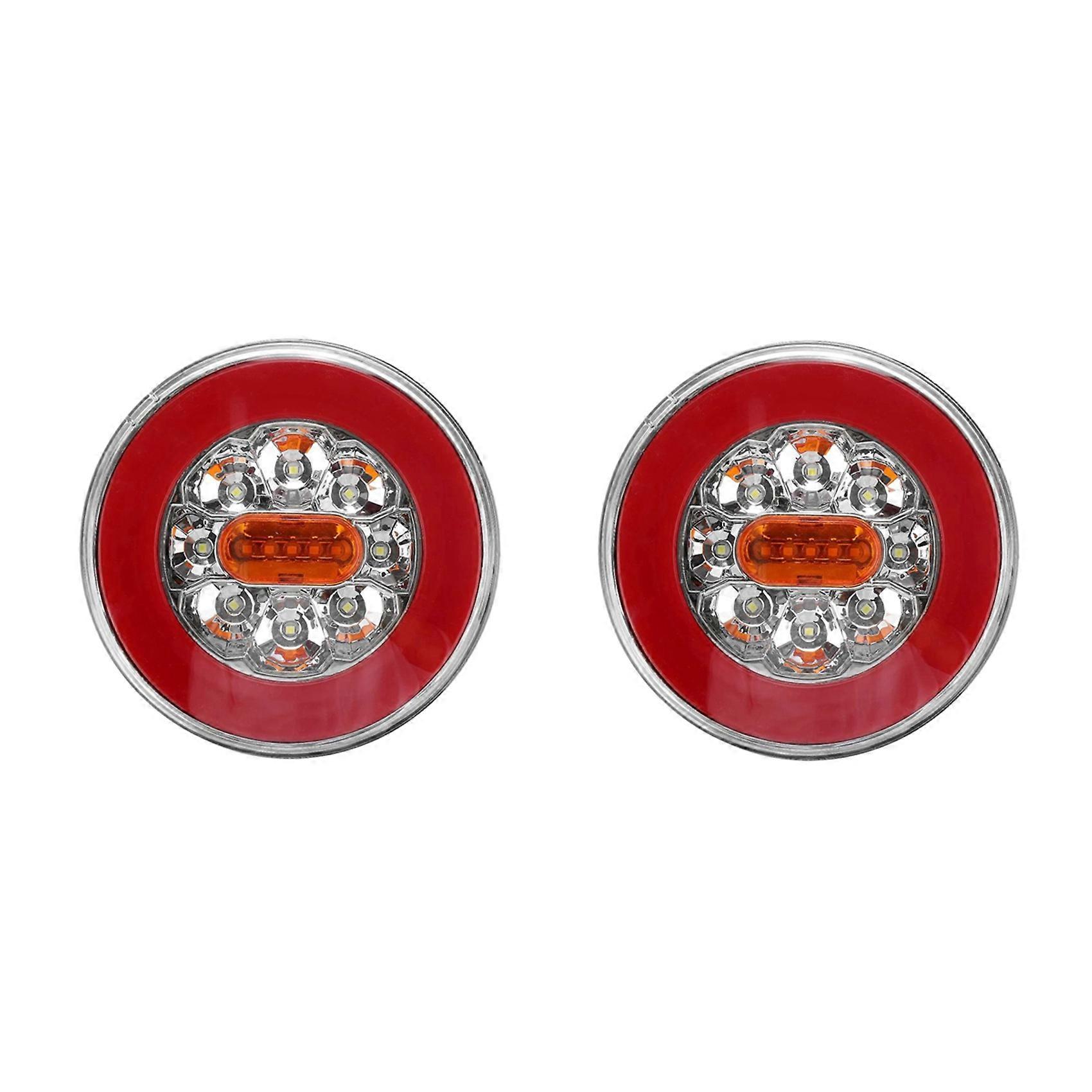 2X Round LED 4 in 1 Truck Tail Light 12-24V Dynamic Tail Turn Signal Reverse Rear Brake Stop Light