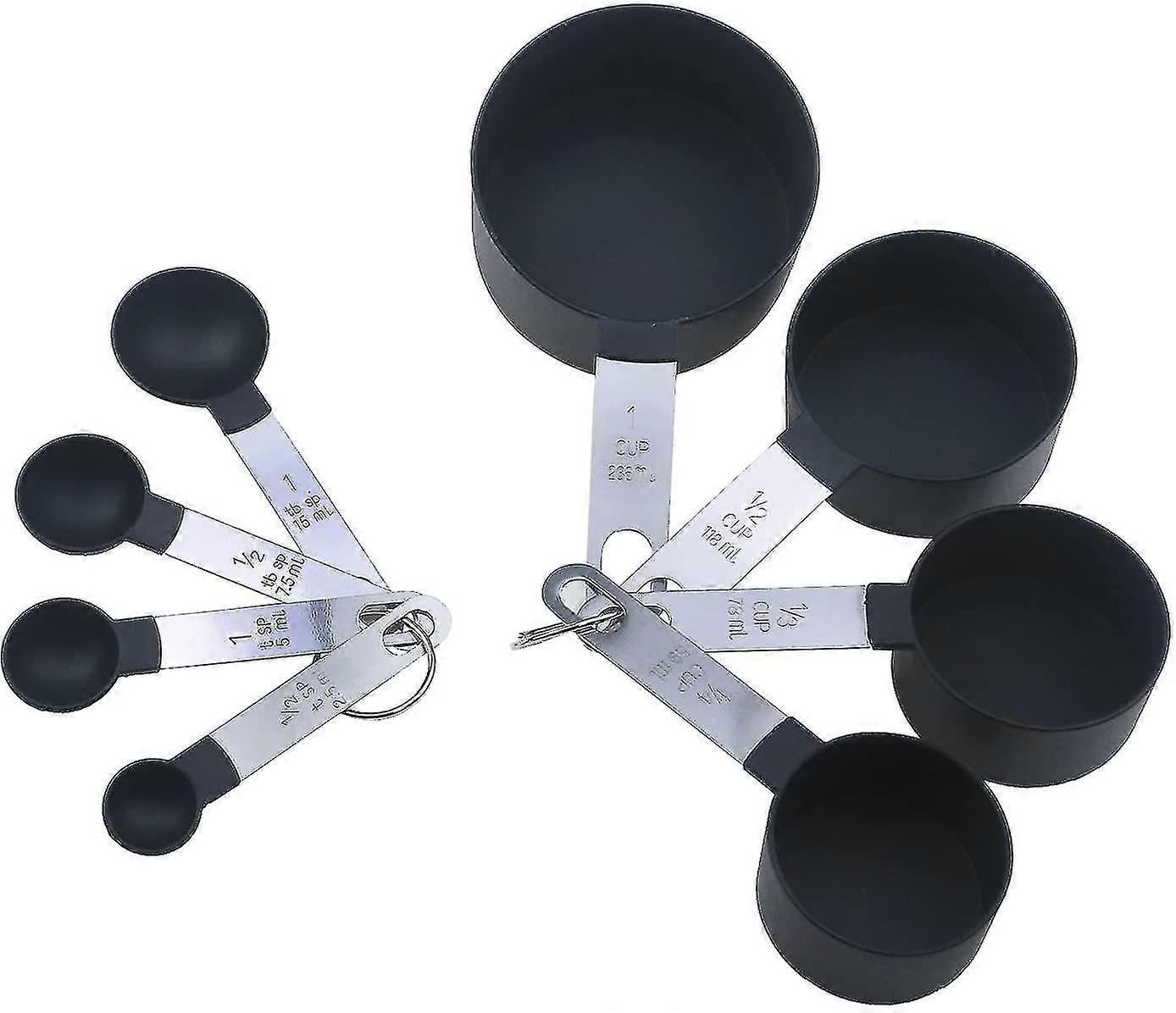 Black Measuring Cups And Spoons Set 8pcs Stackable Cups 16.8*9cm