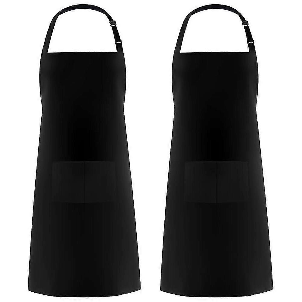 2 Pack Polyester Adjustable Bib Apron With 2 Pockets Cooking