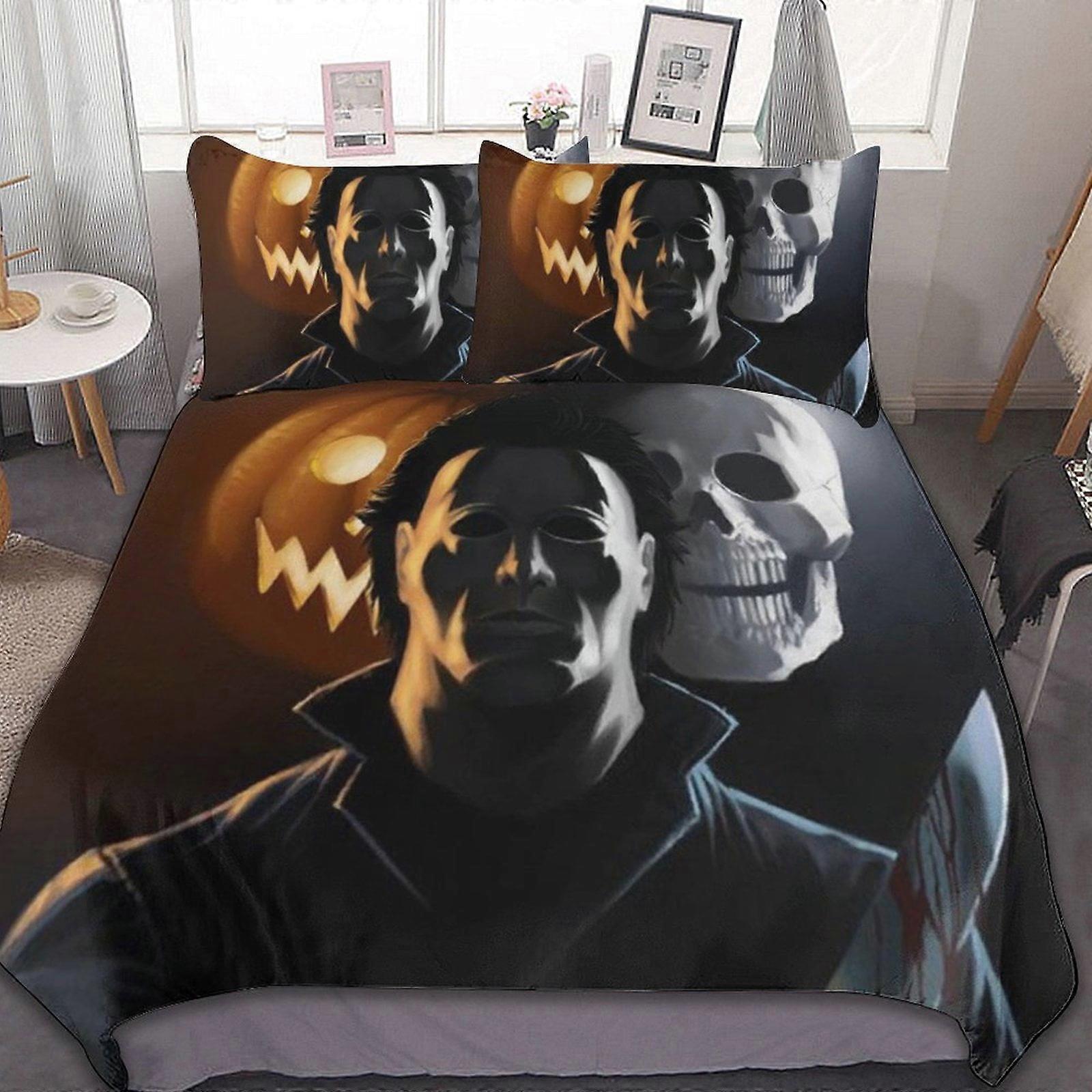 bedding set CA654 Michael Myers Halloween 3 Pcs Bed Sheets Set Breathable Duvet Cover with 2 Pillow Sham Soft All Seasons Bedding Set Multiple sizes t