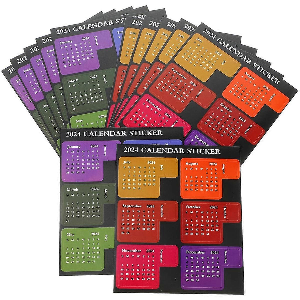 12 Sheets 2024 Calendar Stickers Monthly Schedule Calendar Adhesive Sticky Tabs for Planners Journal Notebook Stickers