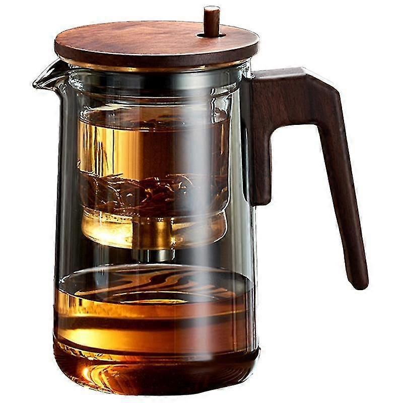Glass Teapot with Wood Handle Heated Resistant One-Button Filtering Transparent Scented Tea Pot Tea