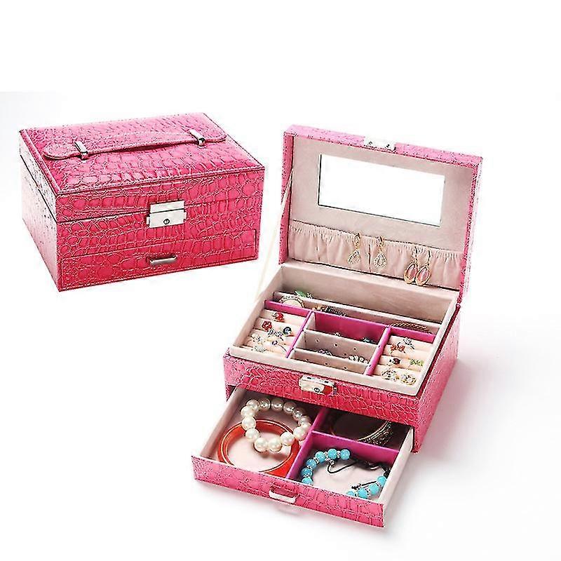 Double-layer Rectangular Crocodile Pattern Jewelry Stora Box