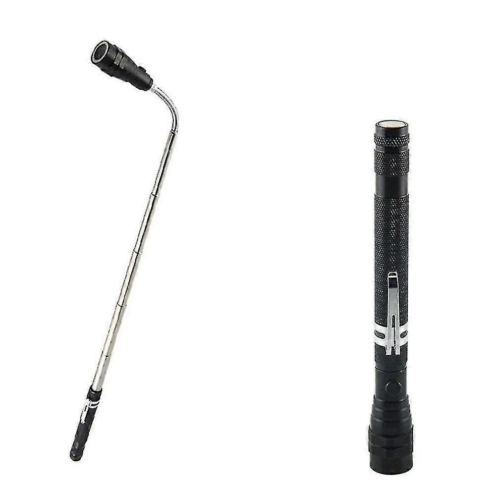 2 Pcs Extendable Telescoping Magnetic Pickup Tool With Flex-head Led Flashlight Torch