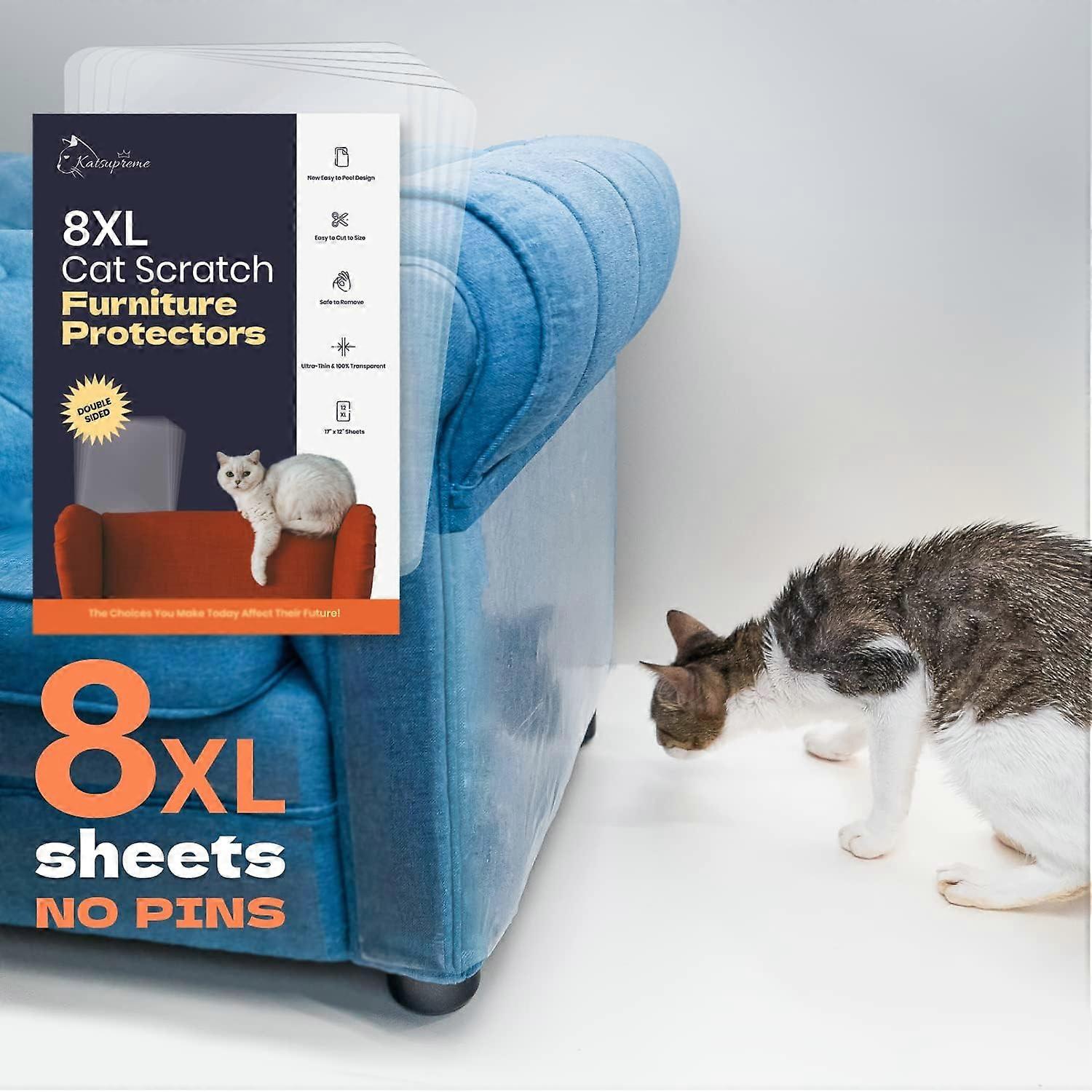 Cat Scratch Couch Protector - 8XL Sheets, Clear Extra Durable, Easy to Customize, Residue-Free Furniture Protector
