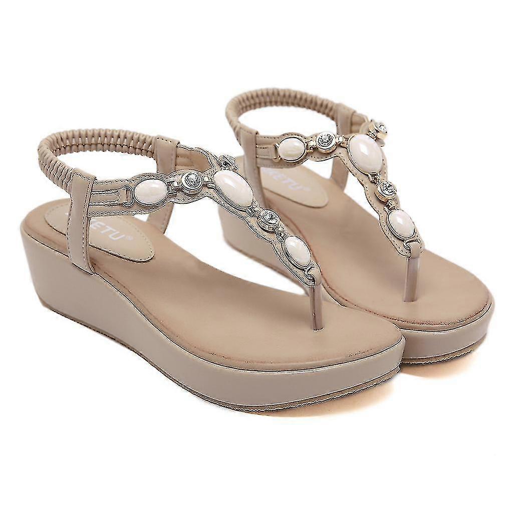 Ladies Sandals Rhinestone Buckle Style Wedge Heel Large Size Flip Flop Sandals