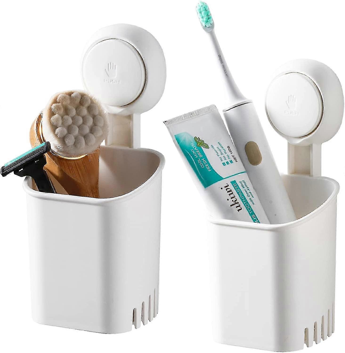 2pcs Suction Cup Toothbrush Holder No Drilling & Reusable 1 Second Installation