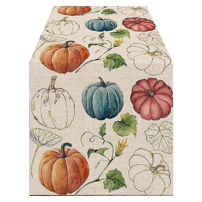 Eucalyptus Leaves Pumpkins Table Runner, Autumn Thanksgiving Kitchen Dining Table Decoration for I