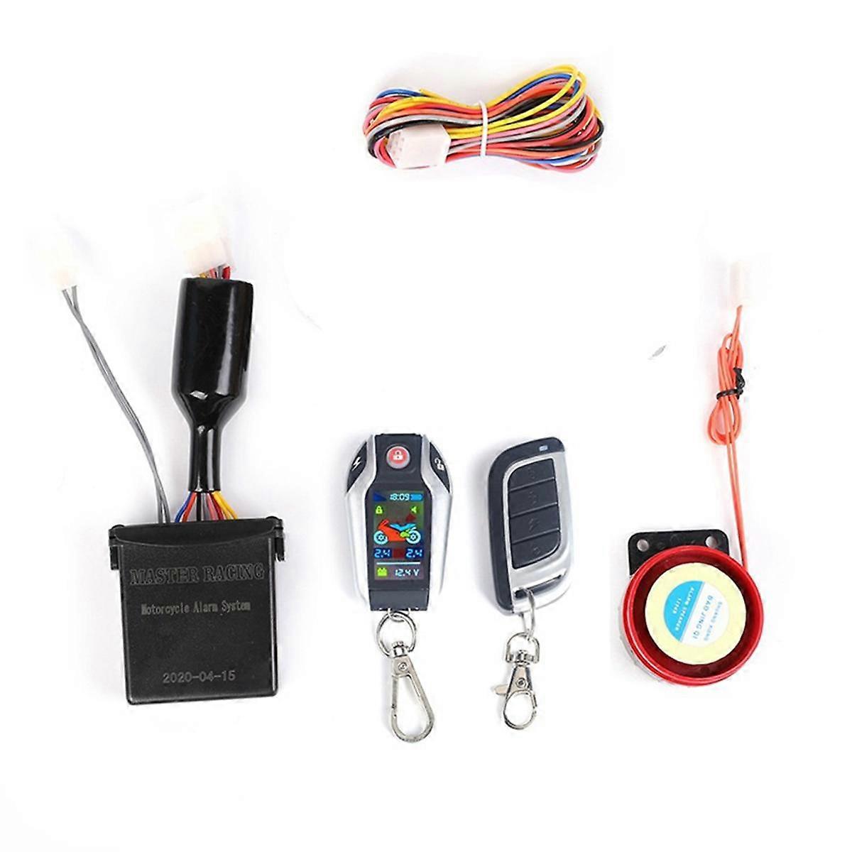 LCD Motorcycle Alarm Auto Lock/Unlock Security System Two Anti-Theft Alarms Keyless Engine Start, Without Monitor