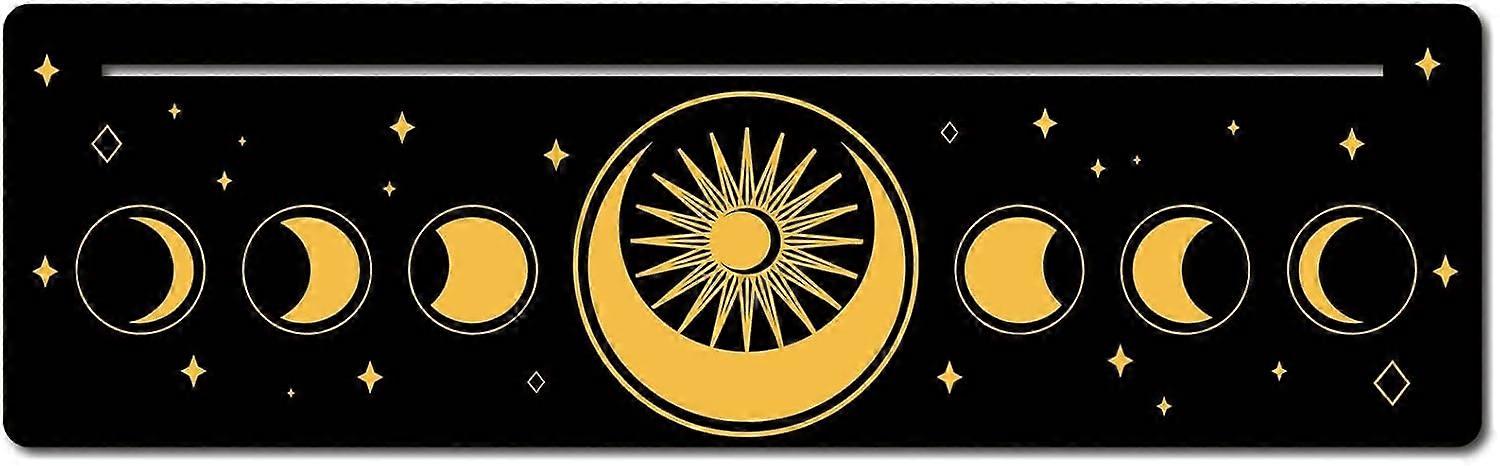 Carved Wooden Tarot Card Stand Holder Tarot Card Altar Stand Witch Divination Tools Rectangle Moon Phase Pattern 25.4x7.62x0.5cm